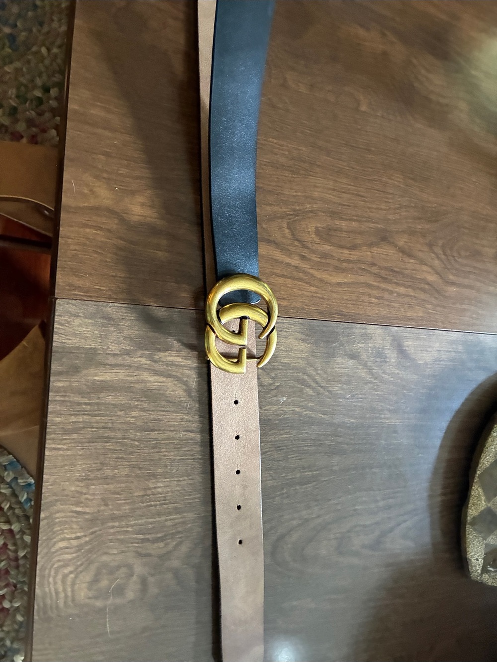 Leather Belt with Gold Double-Ring Buckle. Gucci dupe
